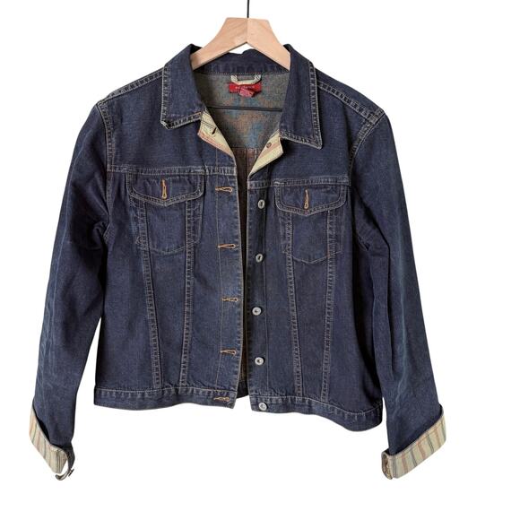 Sundance Vintage Denim Jean Jacket in Dark‎ Blue Wash 100% Cotton, Size Large - Picture 1 of 9